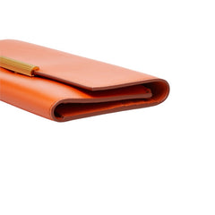 ボッテガヴェネタ フラップ コンチネンタル 長財布 三つ折り ウォレット 578751 オレンジ レザー レディース BOTTEGAVENETA 中古
