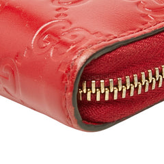 グッチ グッチシマ リボン モチーフ ラウンドファスナー 長財布 ウォレット 388680 レッド レザー レディース GUCCI 中古