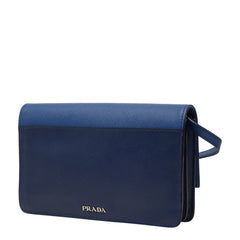 プラダ サフィアーノ 斜め掛け ショルダーバッグ ネイビー ブルー レザー レディース PRADA 中古
