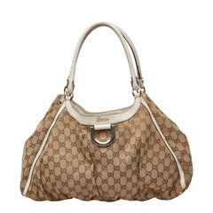 グッチ GGキャンバス アビー ハンドバッグ 189835 ベージュ ホワイト キャンバス レザー レディース GUCCI 中古