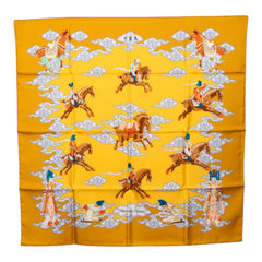 エルメス カレ90 Heavenly Horses ヘヴンリー ホース スカーフ 大判スカーフ イエロー シルク レディース HERMES 中古
