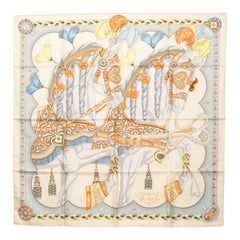 エルメス カレ90 Haranais de Coeur アルネ ドゥ クール スカーフ 大判スカーフ ホワイト系 マルチカラー シルク レディース HERMES 中古