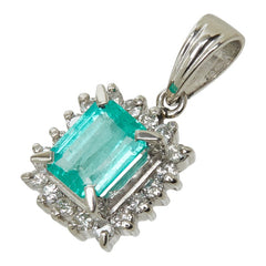 エメラルド ダイヤモンド Pt900 プラチナ エメラルド0.74ct ダイヤ0.21ct フラワーモチーフ ペンダントトップ ネックレス レディース 中古