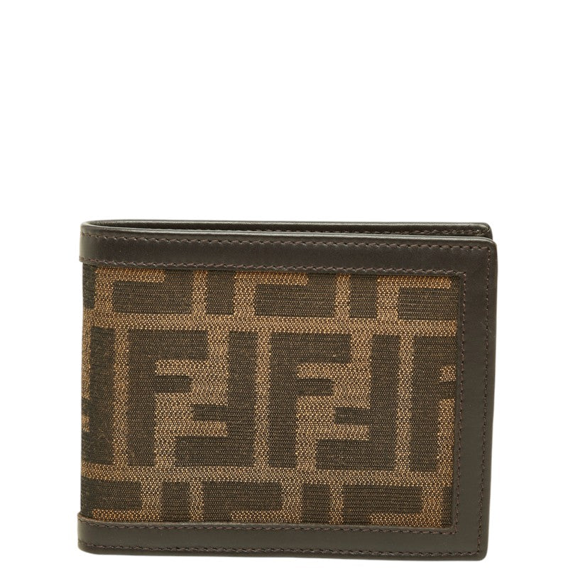 フェンディ ズッカ 二つ折り財布 22927M0001 ブラウン キャンバス レザー レディース FENDI 中古