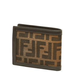 フェンディ ズッカ 二つ折り財布 22927M0001 ブラウン キャンバス レザー レディース FENDI 中古