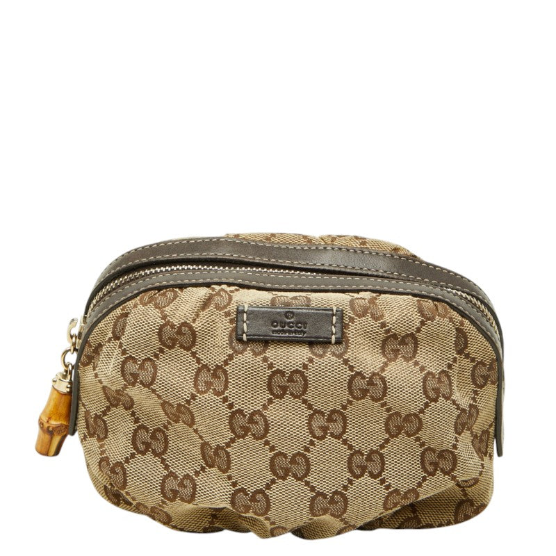 グッチ バンブー コスメポーチ アクセサリーポーチ 246175 ベージュ キャンバス レザー レディース GUCCI 中古