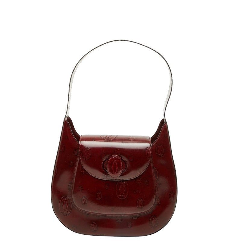 カルティエ ハッピーバースデー ハンドバッグ ワンショルダー ボルドー パテントレザー レディース CARTIER 中古