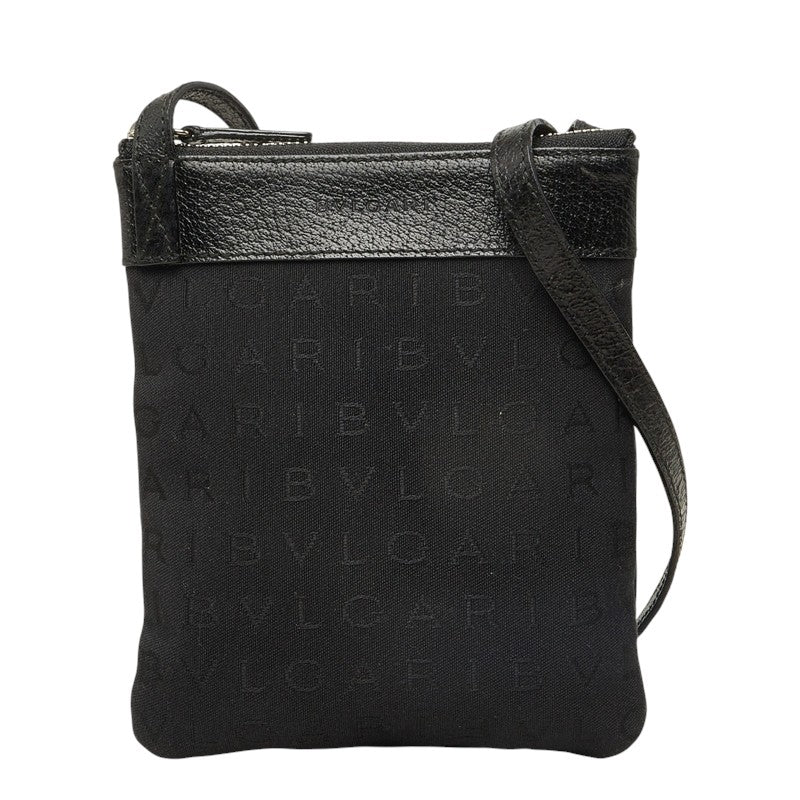 ブルガリ ショルダーバッグ サコッシュ ロゴ ブラック キャンバス レザー レディース BVLGARI 中古