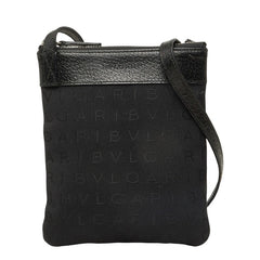ブルガリ ショルダーバッグ サコッシュ ロゴ ブラック キャンバス レザー レディース BVLGARI 中古