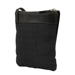 ブルガリ ショルダーバッグ サコッシュ ロゴ ブラック キャンバス レザー レディース BVLGARI 中古
