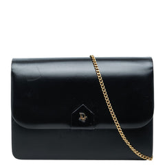 ディオール ロゴフラップ チェーン ショルダーバッグ ブラック レザー レディース Dior 中古