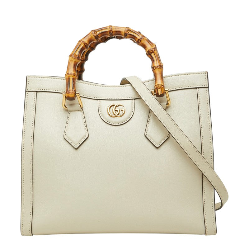 グッチ GGマーモント バンブー ダイアナ スモール ハンドバッグ ショルダーバッグ 2WAY 660195 ホワイト レザー レディース GUCCI 中古