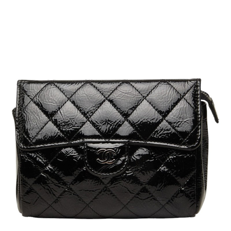 シャネル ココマーク マトラッセ ポーチ メイクポーチ メイクバッグ ブラック エナメル レディース CHANEL 中古