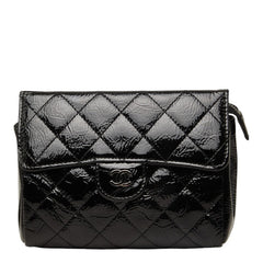 シャネル ココマーク マトラッセ ポーチ メイクポーチ メイクバッグ ブラック エナメル レディース CHANEL 中古