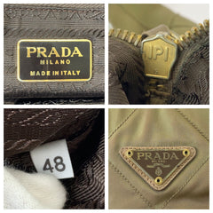 プラダ テスート 三角ロゴプレート チェーン ショルダーバッグ カーキ ナイロン レディース PRADA 中古