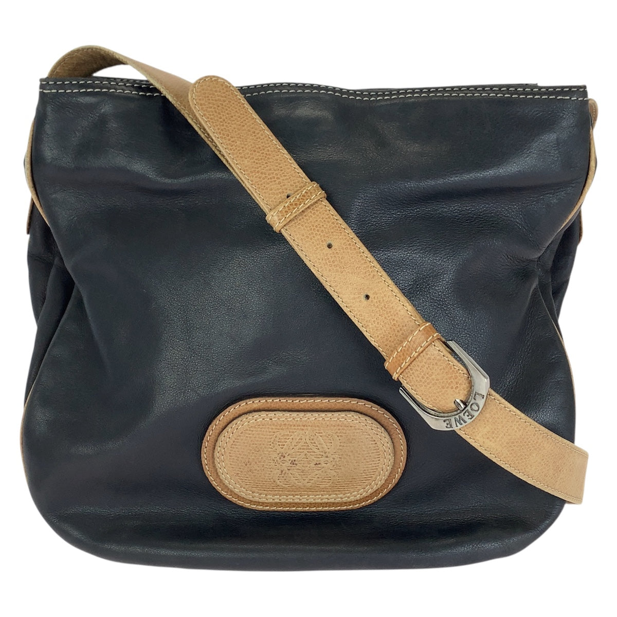 ロエベ アナグラム ショルダーバッグ ブラック ブラウン レザー レディース LOEWE 中古