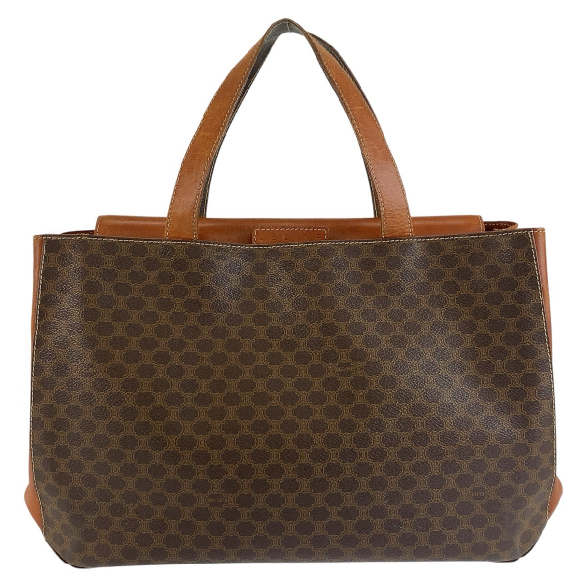 セリーヌ マカダム トートバッグ ハンドバッグ ブラウン PVC レザー レディース CELINE 中古