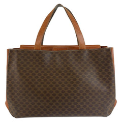 セリーヌ マカダム トートバッグ ハンドバッグ ブラウン PVC レザー レディース CELINE 中古