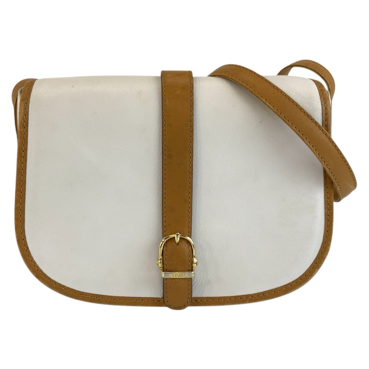 セリーヌ ショルダーバッグ ポシェット ホワイト ブラウン レザー レディース CELINE 中古