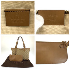 グッチ GGキャンバス トートバッグ ハンドバッグ 269878 ブラウン ベージュ キャンバス レザー レディース GUCCI 中古