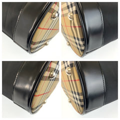 バーバリーブルーレーベル チェック柄 トートバッグ ショルダーバッグ ブラック 黒 ナイロン レザー レディース BURBERRY BLUE LABEL 中古