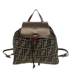 フェンディ ズッカ柄 バックパック リュックサック ブラウン ブラック レザー ナイロン レディース FENDI 中古
