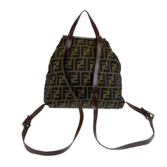 フェンディ ズッカ柄 バックパック リュックサック ブラウン ブラック レザー ナイロン レディース FENDI 中古