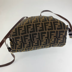フェンディ ズッカ柄 バックパック リュックサック ブラウン ブラック レザー ナイロン レディース FENDI 中古