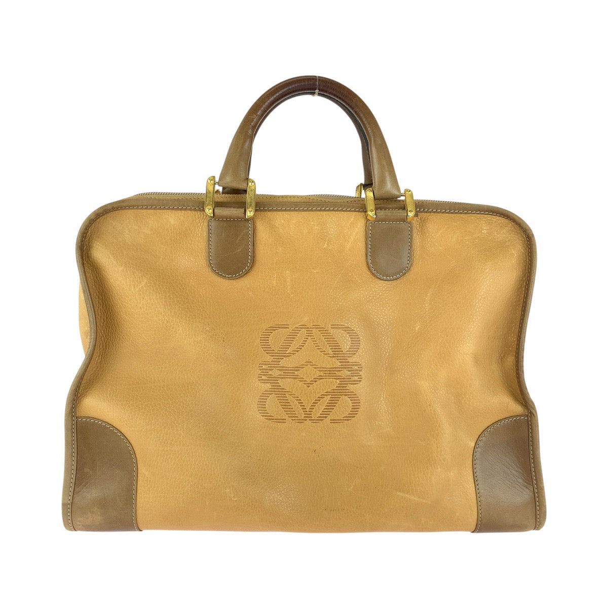 ロエベ アナグラム アマソナ40 ハンドバッグ ボストンバッグ ベージュ レザー レディース LOEWE 中古