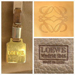 ロエベ アナグラム アマソナ40 ハンドバッグ ボストンバッグ ベージュ レザー レディース LOEWE 中古