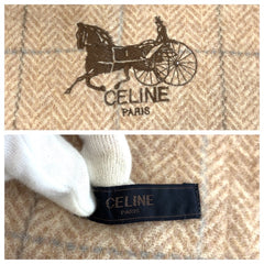 セリーヌ 馬車 チェック柄 膝掛け ブランケット ベージュ ブラウン ウール レディース CELINE 中古