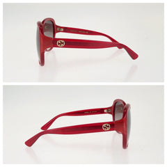 グッチ インターロッキングG サングラス 男女兼用 GG0080SK-004 レッド プラスチック メタル レディース GUCCI 中古