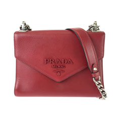 プラダ サフィアーノ チェーンショルダーバッグ ポシェット レッド レザー レディース PRADA 中古