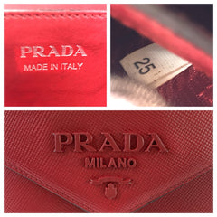 プラダ サフィアーノ チェーンショルダーバッグ ポシェット レッド レザー レディース PRADA 中古