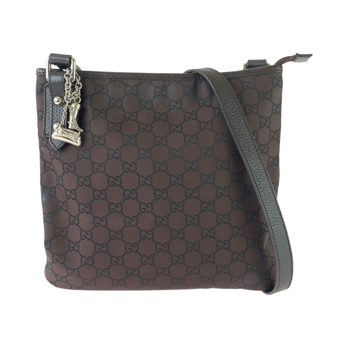 グッチ GG柄 ショルダーバッグ メッセンジャーバッグ 268620 ブラウン ナイロン レザー レディース GUCCI 中古