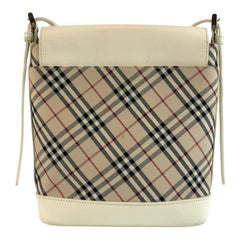 バーバリー ノバチェック ショルダーバッグ ポシェット ホワイト ベージュ キャンバス レザー レディース BURBERRY 中古