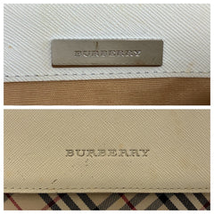 バーバリー ノバチェック ショルダーバッグ ポシェット ホワイト ベージュ キャンバス レザー レディース BURBERRY 中古