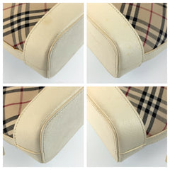 バーバリー ノバチェック ショルダーバッグ ポシェット ホワイト ベージュ キャンバス レザー レディース BURBERRY 中古