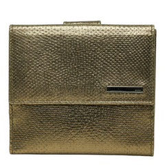 グッチ リザード調 Wホック ロゴプレート 三つ折り財布 ウォレット 035･2888 ゴールド レザー レディース GUCCI 中古