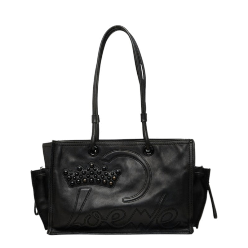ロエベ クラウンスタッズ ショッパートート トートバッグ ショルダーバッグ ブラック レザー レディース LOEWE 中古
