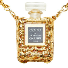 シャネル COCO オードゥ パルファム パフュームボトル チェーン ネックレス ペンダント ゴールド ガラス メッキ レディース CHANEL 中古