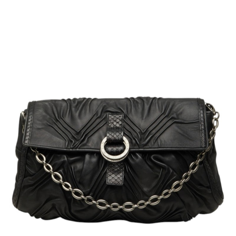 ブルガリ チャンドラ チェーン ショルダーバッグ ブラック レザー パイソン レディース BVLGARI 中古