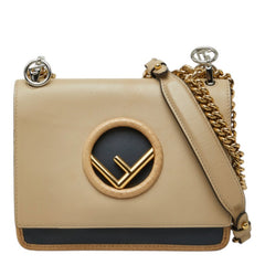 フェンディ ミニ キャナイエフ チェーン ショルダーバッグ 8BT286 ベージュ ネイビー レザー レディース FENDI 中古