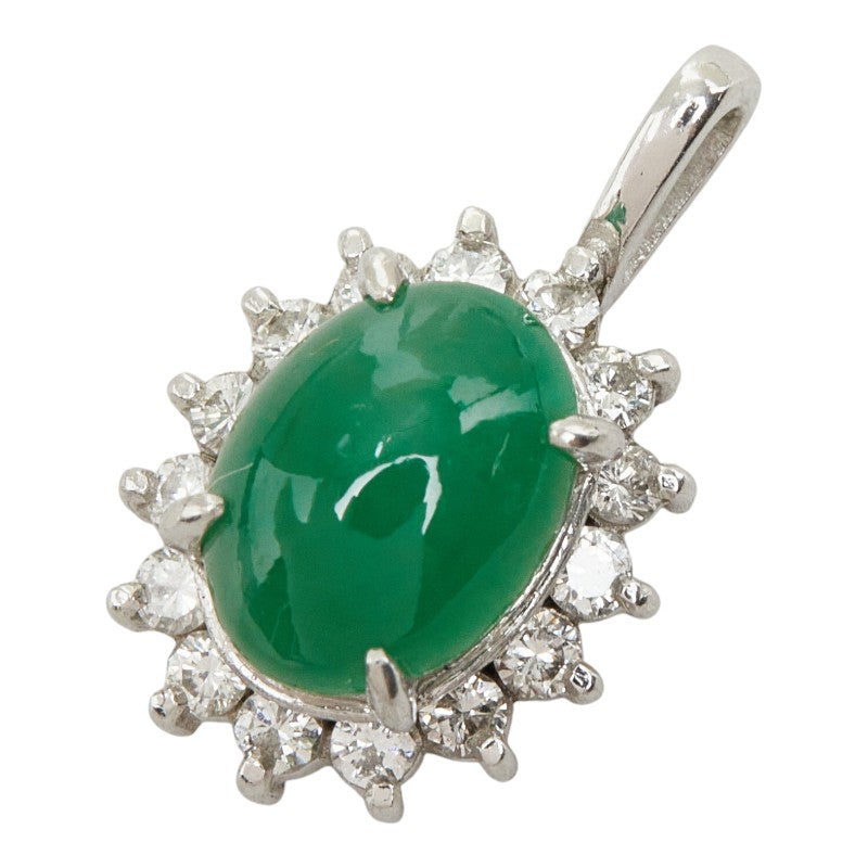 ヒスイ ダイヤモンド Pt900 プラチナ ひすい ダイヤ0.26ct フラワーモチーフ ペンダントトップ ネックレス レディース 中古