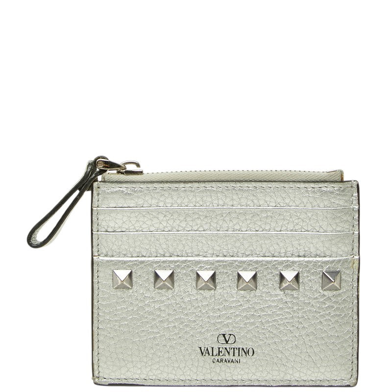 ヴァレンティノ ロックスタッズ カードケース コインケース シルバー レザー レディース VALENTINO 中古