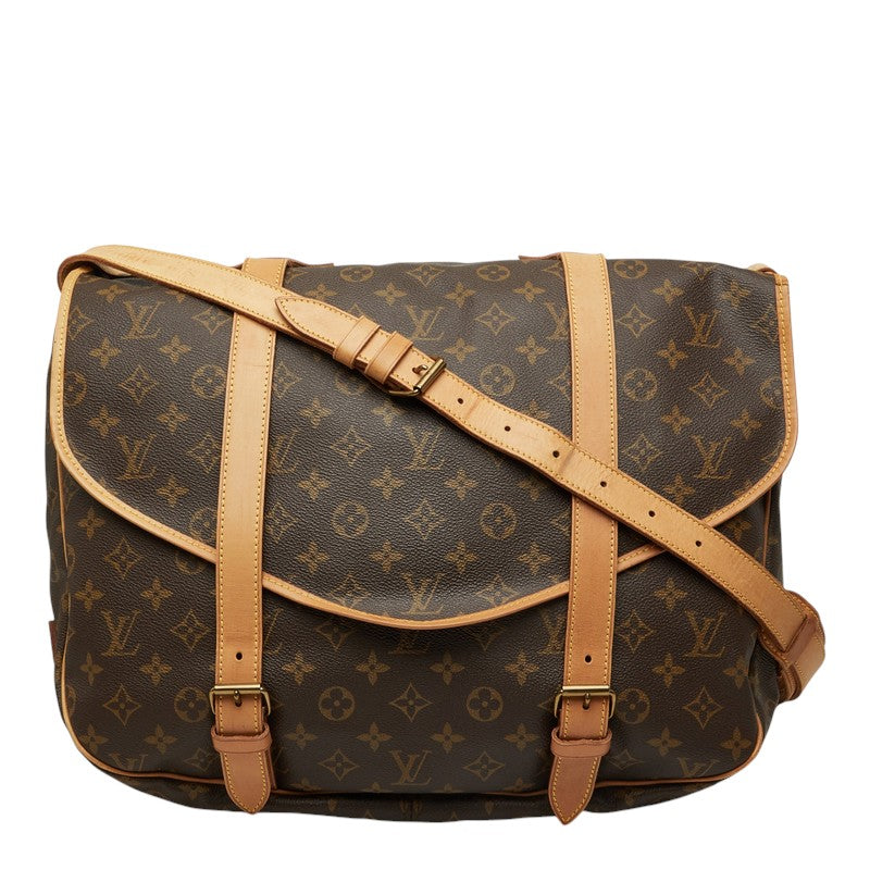 ルイ ヴィトン モノグラム ソミュール43 斜め掛け ショルダーバッグ M42252 ブラウン PVC レザー レディース LOUIS VUITTON 中古