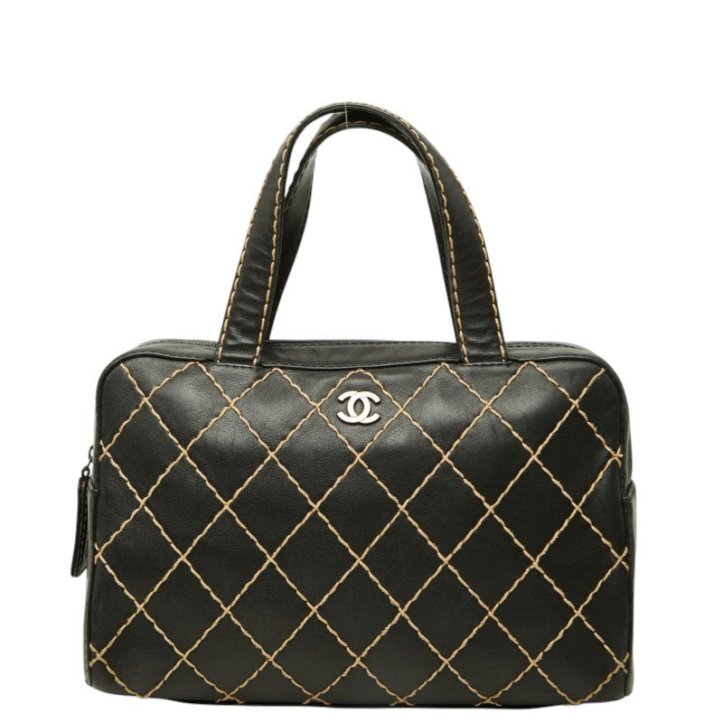 シャネル ココマーク ワイルドステッチ ハンドバッグ ミニ ボストンバッグ ブラック レザー レディース CHANEL 中古
