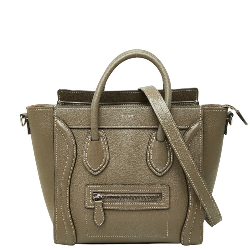 セリーヌ ラゲージ ナノショッパー ハンドバッグ 2WAY ショルダーバッグ グレージュ レザー レディース CELINE 中古