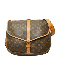 ルイ ヴィトン モノグラム ソミュール35 斜め掛け ショルダーバッグ M42254 ブラウン PVC レザー レディース LOUIS VUITTON 中古