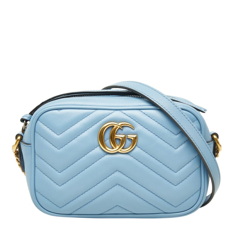 グッチ GGマーモント キルティング カメラバッグ 斜め掛け ショルダーバッグ 448065 ライトブルー レザー レディース GUCCI 中古